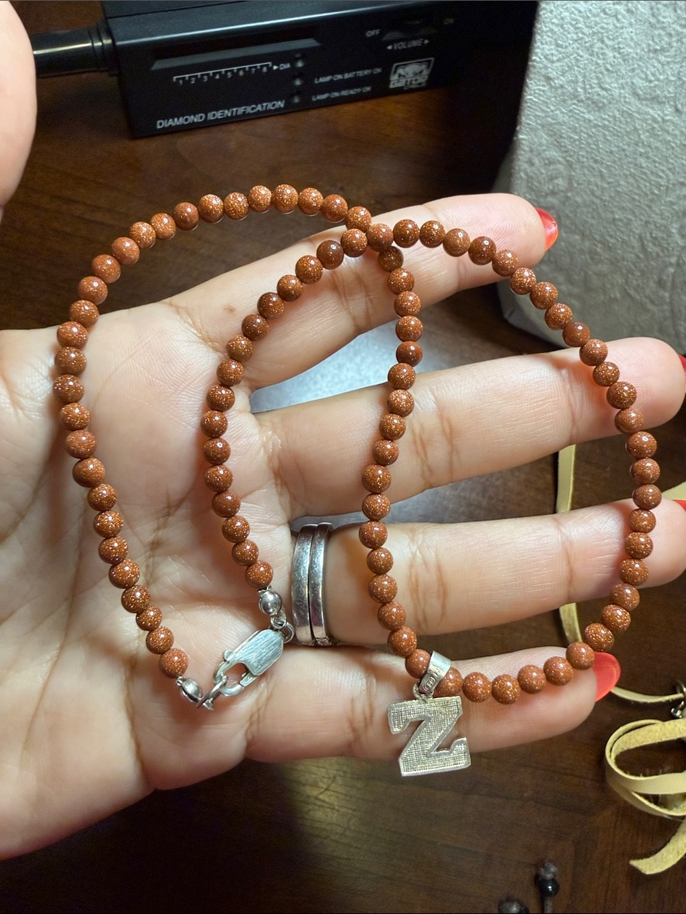 Goldstone Beaded Initial 'Z' sterling silver necklace- Women's Jewelry
